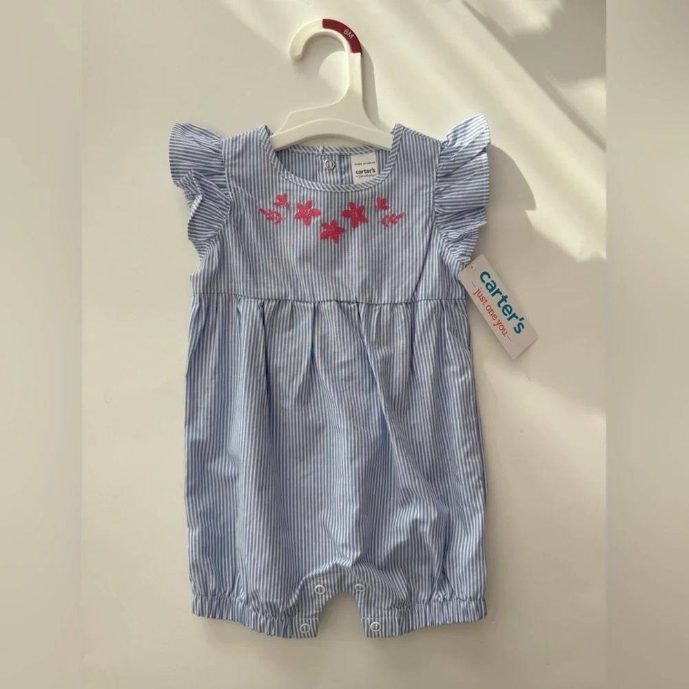 Carter's Blue and Pink Embroidered Baby Romper 6M​